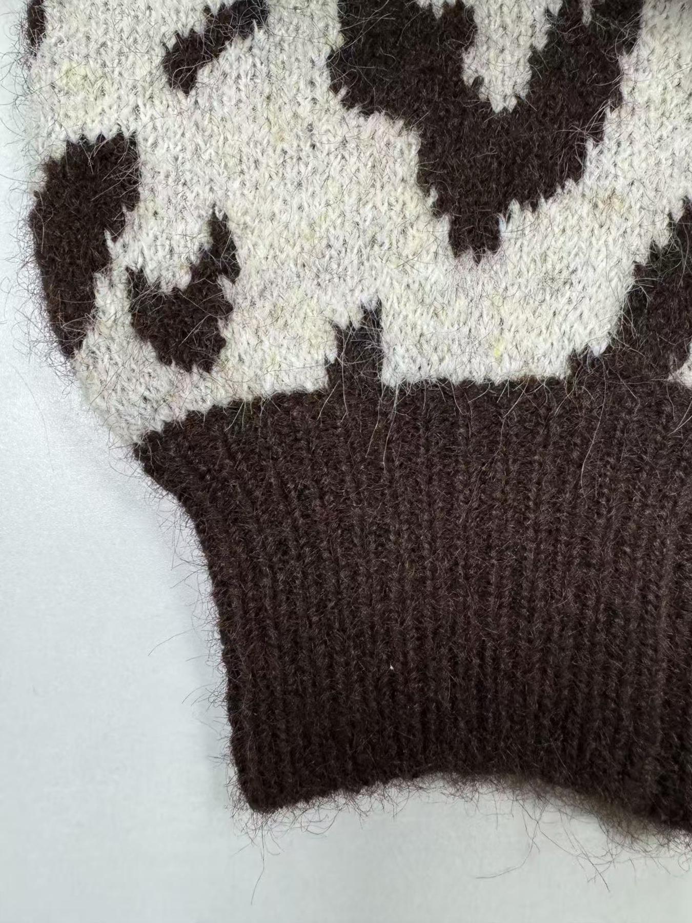 Women's Vintage Leopard Print Knit Cardigan Sweater Knitwear, New Fall/Winter Design, Colorblock Long Sleeve Round Neck Top