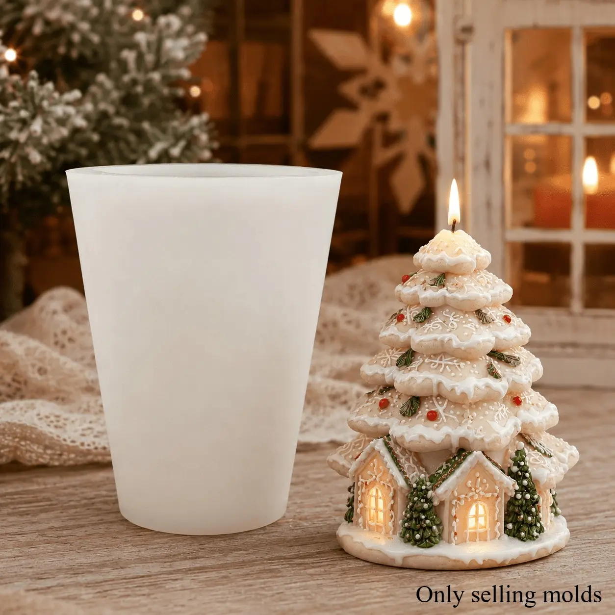 3D Gingerbread Christmas Tree House Silicone Candle Mold, Candle Making Mould for DIY Scented Candles, Resin Crafts, Soap, Clay, Plaster, Ideal for Christmas Decorations & Handmade Gifts