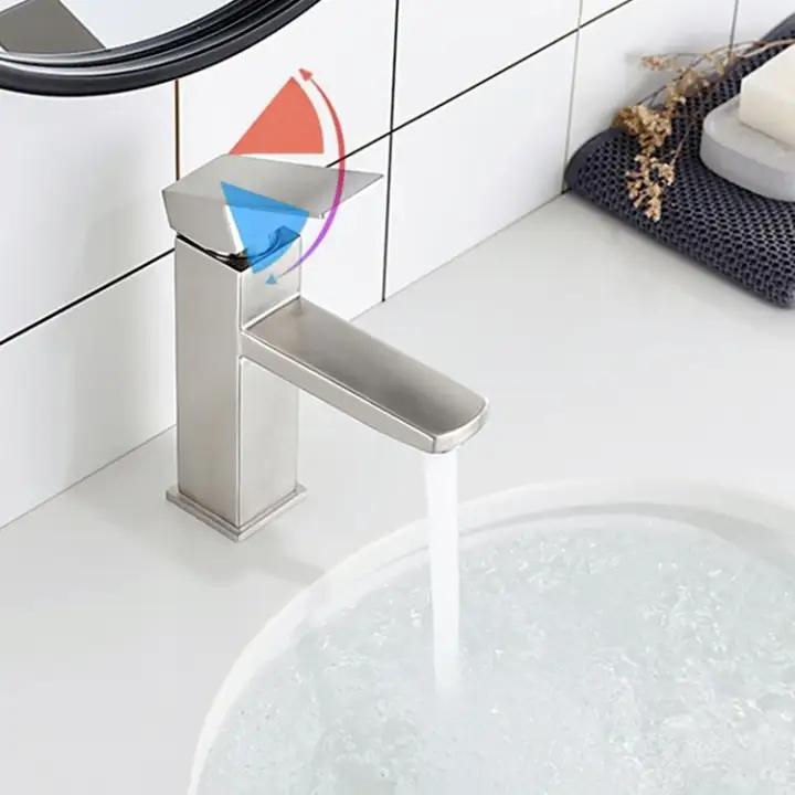 Stainless Steel Sink Faucet, Single Hole Cold Hot Water Mixer, Modern Style, Bathroom Basin Replacement Accessories