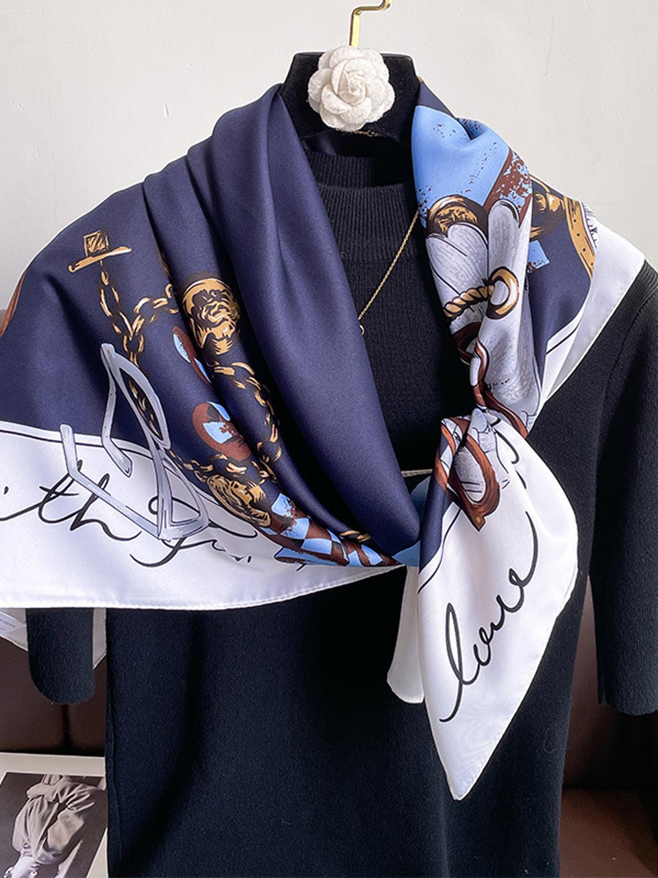 Fashionable Chain Print Scarf, Loose Fit, Versatile Neck Wrap Shawl Headscarf, Suitable for Travel Dating Decoration, Air Conditioning Room Use