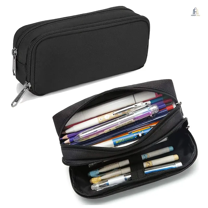 Unisex Large Capacity Zippered Pouch - 2-Compartment Lightweight Bag, Study Tool Fashion Accessory for School/Office Stationery Storage of Markers, Gel Pens