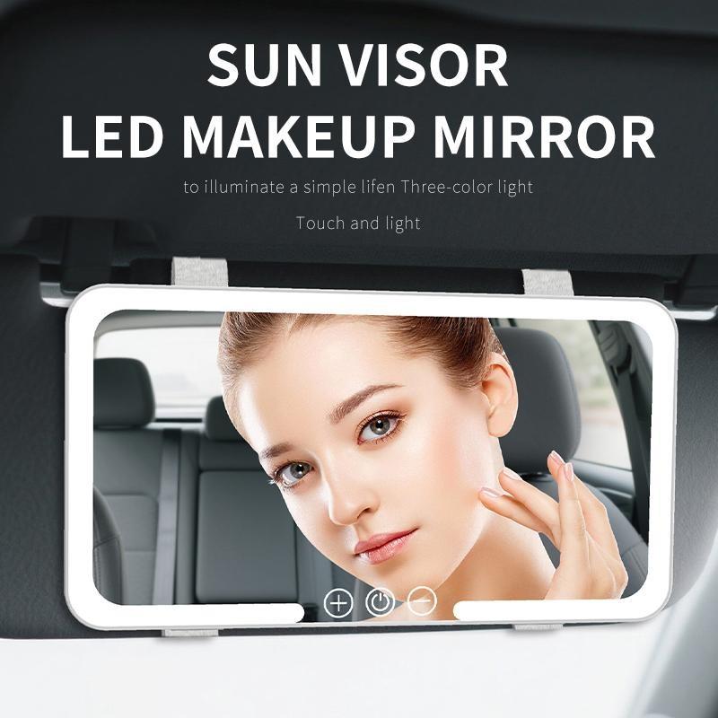Car Sun Visor Makeup Mirror with 3 LED Lights, Rechargeable Touch-Control Dimmable, Travel Vanity Mirror, Great Gift for Friends