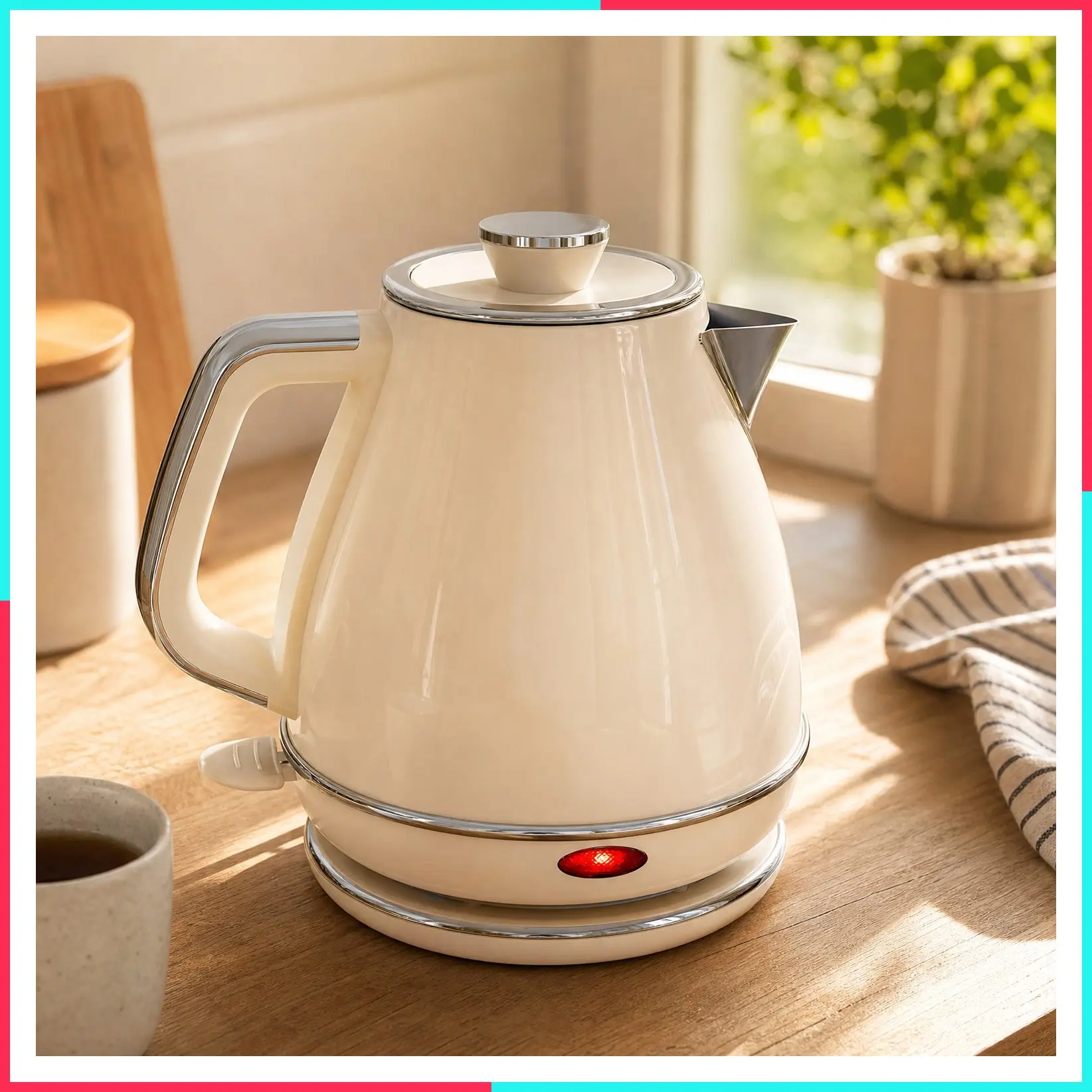 Electric Tea Kettle 1500W 1.0L Hot Water Boiler Retro Small 100% Stainless Steel BPA Free Teapot Auto Shut-Off & Boil-Dry Protection Beige