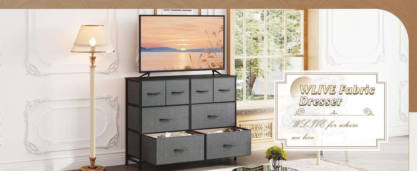 WLIVE Dresser with 8 Drawers, Wide Fabric Dresser for Storage and Organization, Bedroom Dressers, Chest of Drawers for Living Room, Closet, Hallway