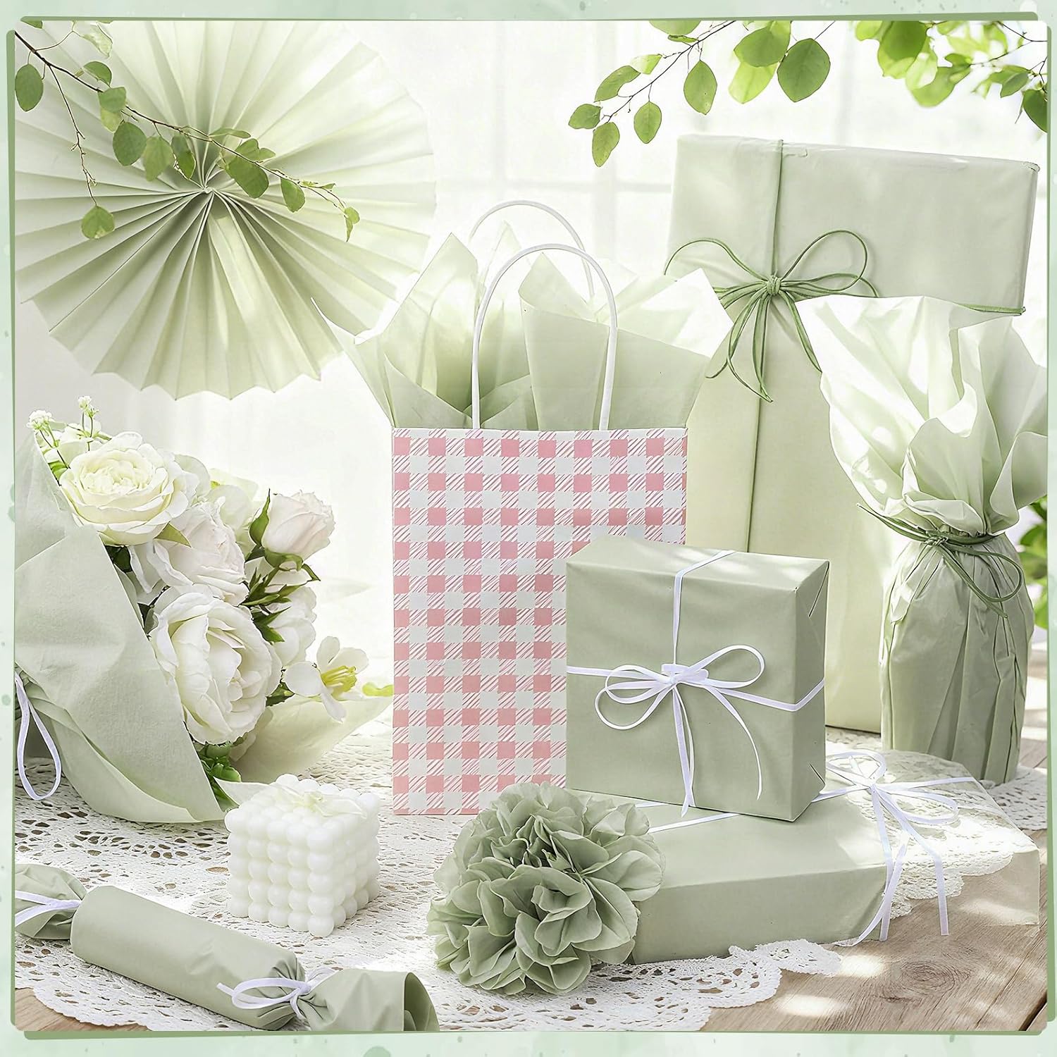 160 Sheets Sage Green Tissue Paper for  Bags 20 X 14 Inches Tissue Paper Bulk for Mother's Day DIY Crafts  Packaging Spring Weddings Bridal Shower  Shower Decorations