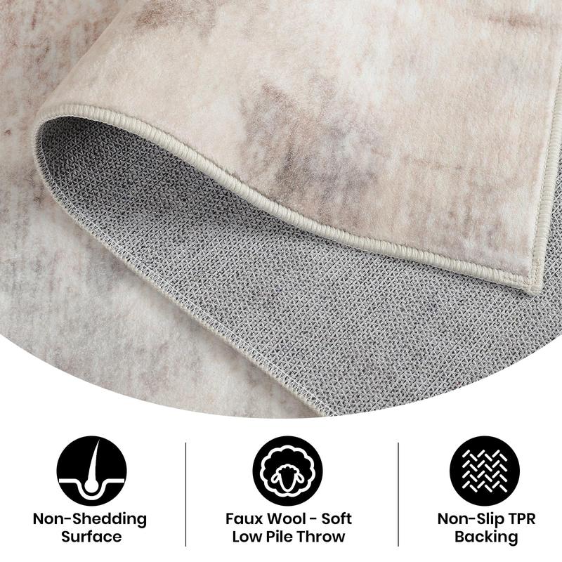 Abstract Faux Cashmere Area Rug, Washable Rug With Non-Slip Backing, Low Pile Area Rug Carpet For Living Room Bedroom Dining Room, Grey, Khaki, Blue, 4x6, 5x7, 6x9, 8x10, 9x12 Feet