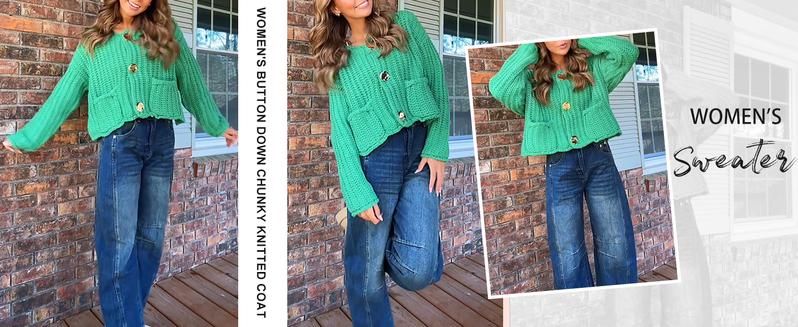 SCUSTY Women's Cropped Cardigan Sweater Long Sleeves Button Down Chunky Knitted Coat Knitwear SCUSTY Women's Cropped Cardigan Sweater Long Sleeves Button Down Chunky Knitted Coat Knitwear