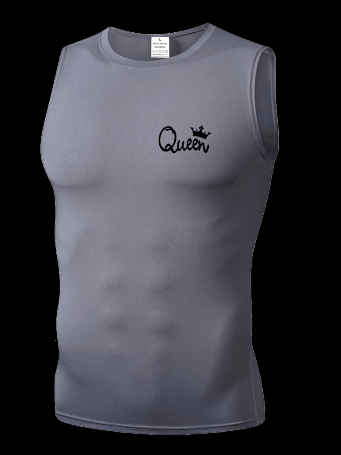 Men's Short Sleeve Sporty Tee, Quick-Dry Breathable Fabric, Queen Pattern Print, Ideal for Fitness, Running, Boxing, Outdoor Activities