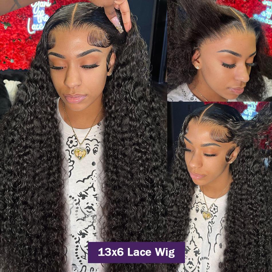 Bling Hair 13X4 13X6 Water Wave Lace Front Wig Human Hair Deep Wave Frontal Wigs for Women Brazilian Real Human Hair PrePlucked Natural Black Remy Hair 180% Density 4x4 Closure Wig