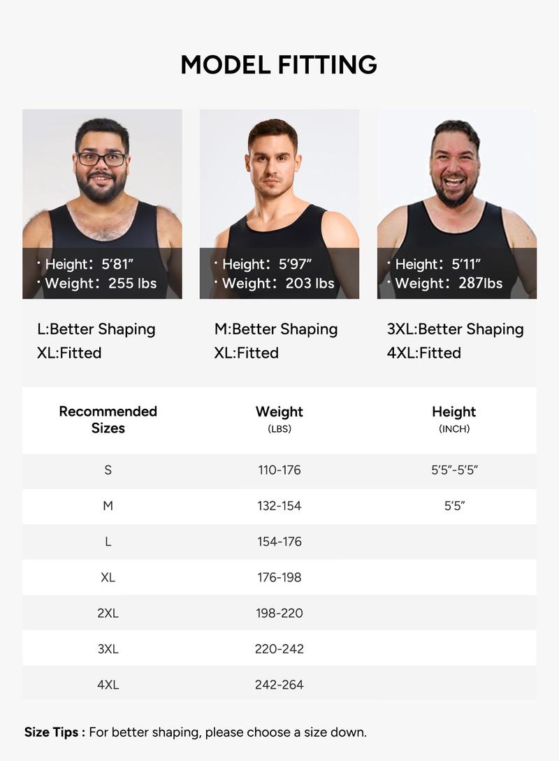 Nebility Men's Compression Shirt for Body Shaper Slimming Menswear Breathable Shapewear Top Shapewear Compression Shapewear Tops Waist Trainer Vest Shapewear Tops