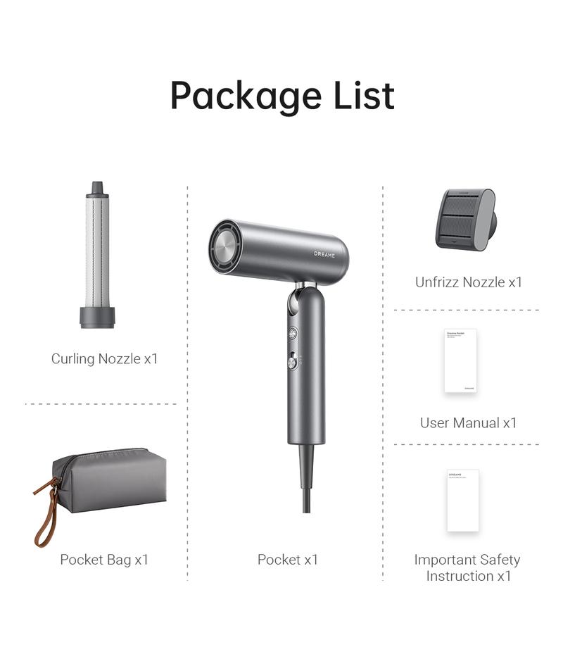 【Black Friday】DREAME Pocket Styling High Speed Hair Dryer Folding Travel Quick Dry Home Curly Hair Negative Ion Hair Dryer Blowdryer Hairdryer Fast Drying