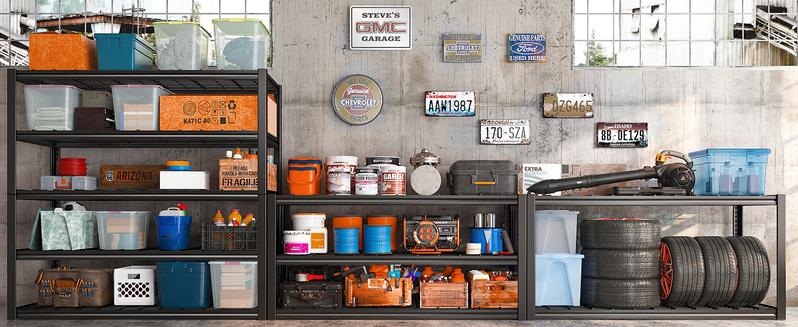 RaybeeFurniture Garage Shelving Heavy Duty Loads 3010LBS Garage Storage Shelves Heavy Duty Shelving 5 Tier Adjustable Metal Shelving for Storage Rack Industrial Utility Shelf