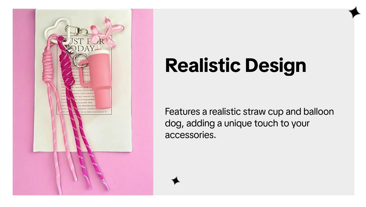 Water Cup&Balloon Dog Bag Charm Realistic Straw Cup+Balloon Dog 3d Accessories Multiple Colors Available Dopamine Vitality Sweet, Edgy, And Sassy Style Distinctive And Niche For Bags, Keys, And Earphones