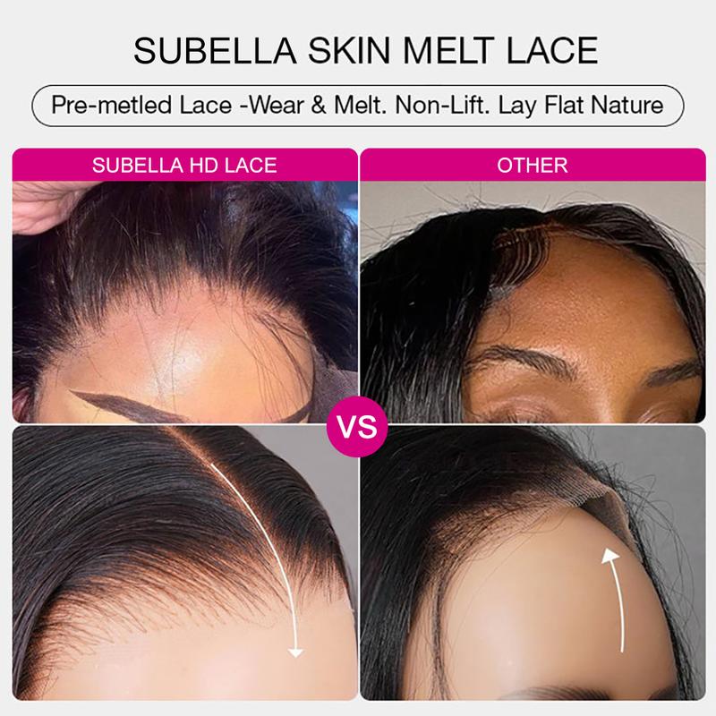 Subella Hair Glueless Straight Wigs Human Hair Pre Plucked Pre Cut HD Lace Closure Ready to Go Wigs 220% Density Natural Color