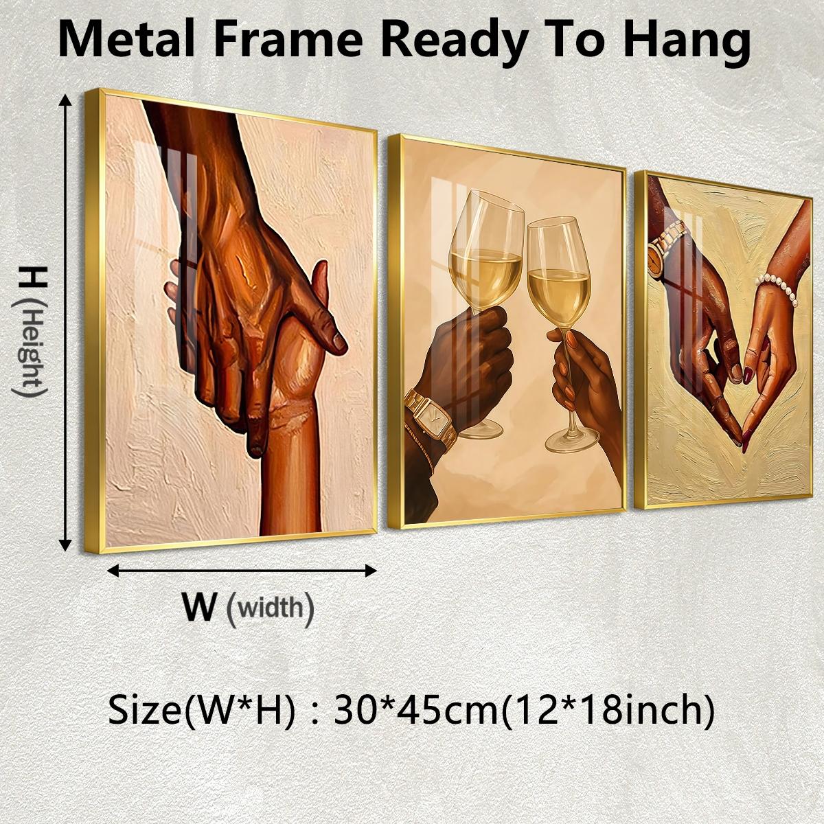 3 Counts Aluminum Alloy Framed Painting, Romantic Couple Hands And Wine Glass Canvas Art, Home Decoration For Living Room, Bedroom, Office, Restaurant, Hallway Wall Decor, Odorless Print Artwork, Luxury Perfect Gift For Friends And Family