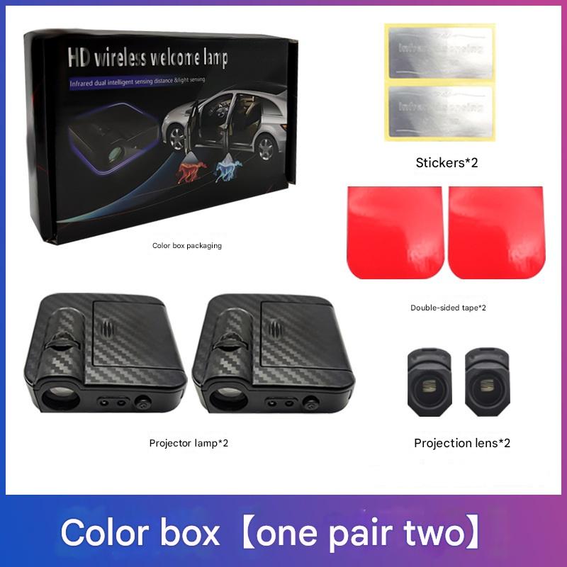Car Door Projector Lights, Wireless LED Welcome Light, Auto On/Off Sensor Courtesy Lamp, Easy Install Stick-On Car Door Light, Universal Fit Interior Accessories (1 Pair)