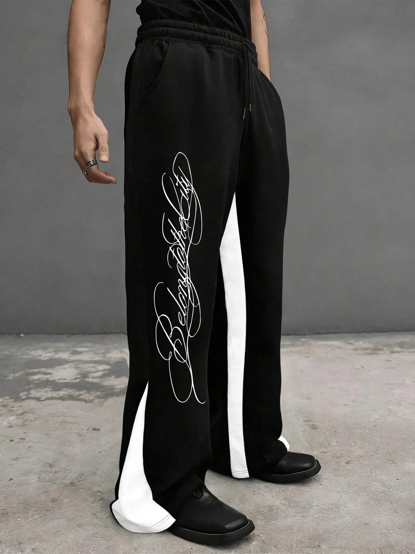Opium Aesthetic Black Baggy Sweatpants with Contrast White Side