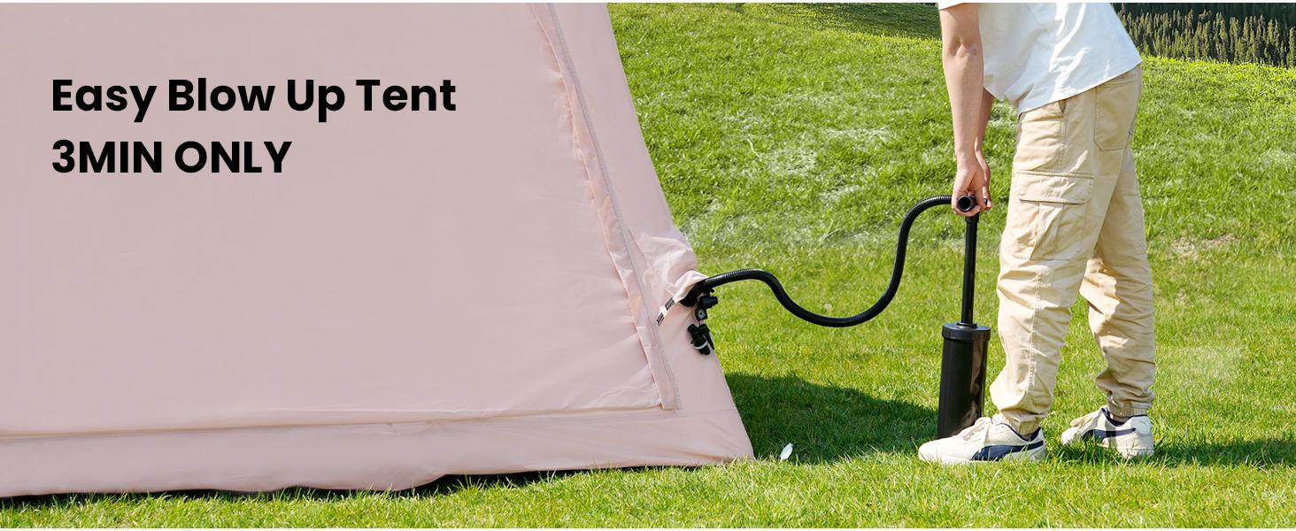 Lilypelle Inflatable Tents for Camping, Blow Up Tent with Hand Pump, Easy Setup Inflatable Hot Tent with Stove Jack, Waterproof Oxford Air Glamping Tents for Camping Adult 4-6 Person