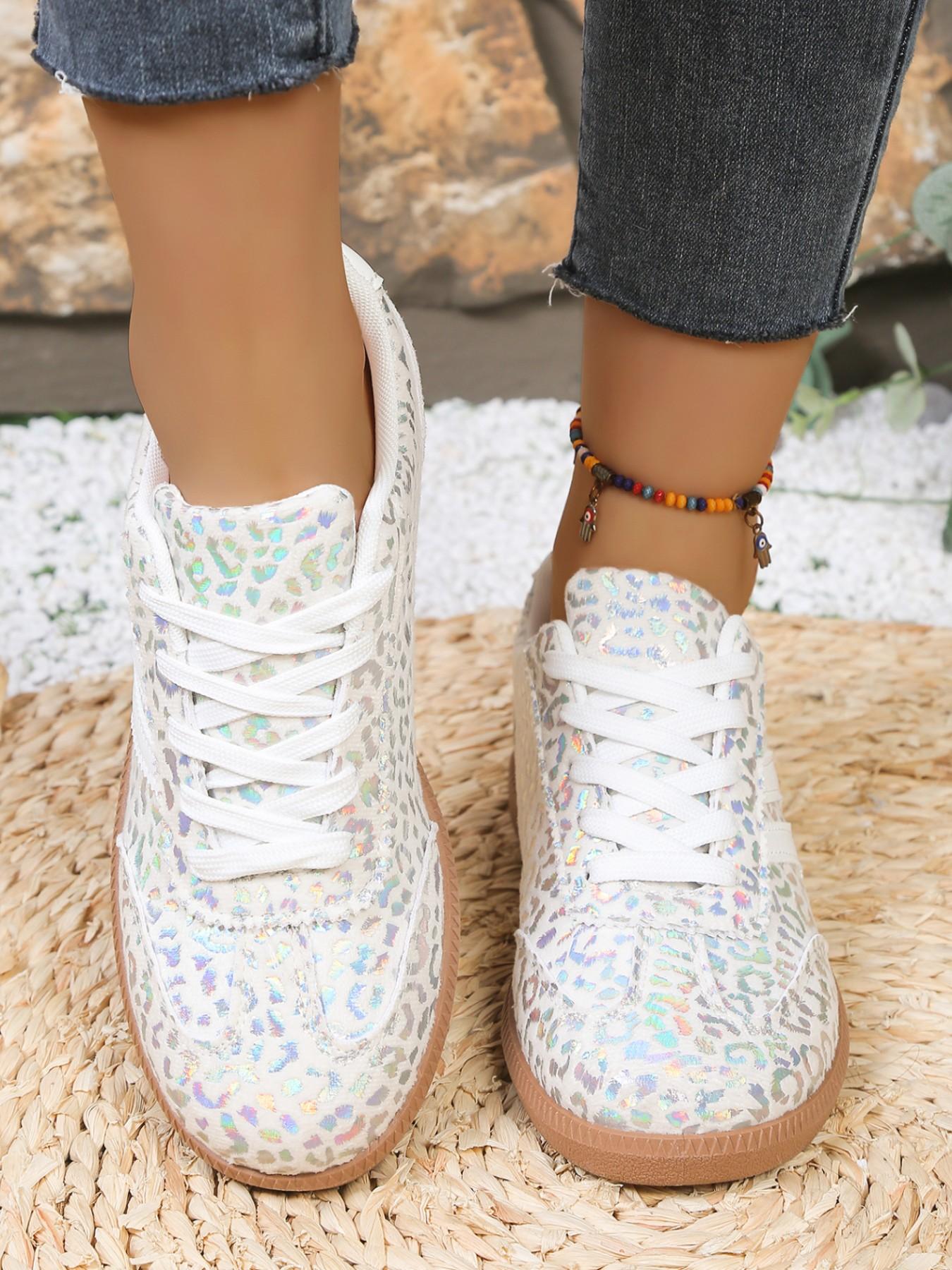 Glowing Leopard Print Sneakers, Walking Shoes, Laser Pattern Shoes, Fresh Versatile Casual Footwear, Directly Shines Bright, Perfect for Daily Wear