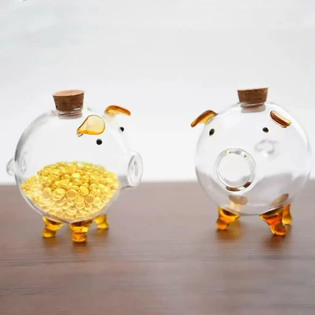 2-Pack Coin Banks, Transparent Piggy Bank, Clear Glass Bottle, Small Gold Bean Storage Jar, Wish Bottle, Kids' Savings Container