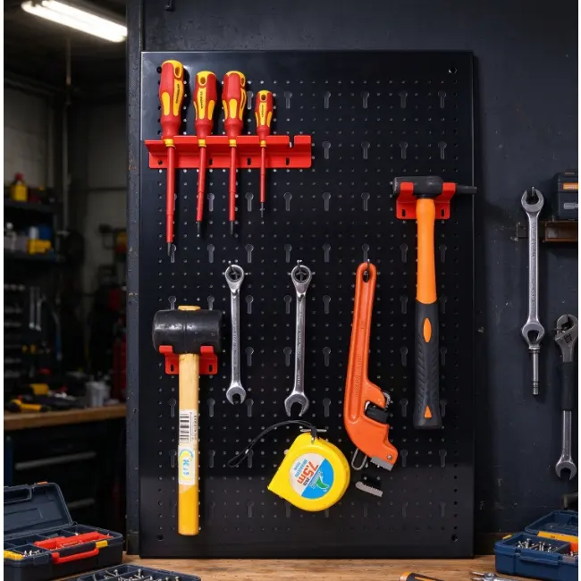 Pegboard Wall Organizer, 4ft Metal Garage Pegboard Tool Organizer w/3 Pegboards, Drill Bit Rack, Wrench Rack, Hooks Accessories, Wall-Mounted Tool Storage Pegboard for Workshop Warehouse, Black -Does