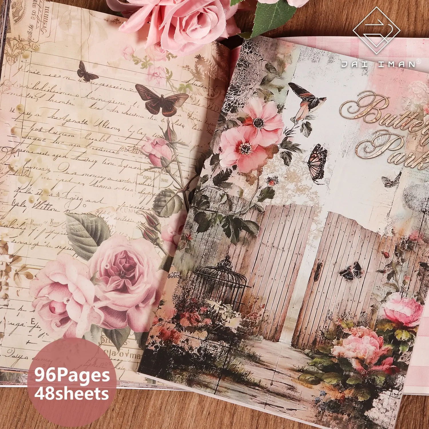 JAIIMAN A5 96pages(non-repeating patterns) Vintage Butterfly Flowers Junk Journal Journaling Writable with Two Bookmarks, Perfect for Scrapbooking, Daily Office, Paper Craft, Travel Notebook, Stationery Supplies, Journaling Notebooks