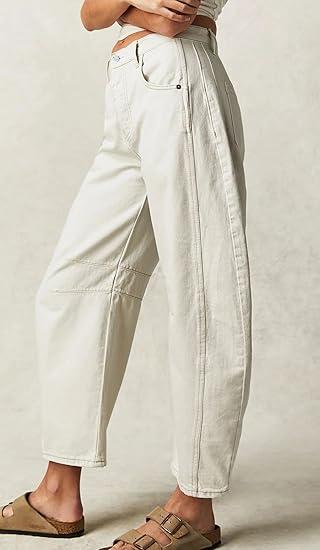 Flvsun-Women's Stretch Low Rise Barrel Jeans Vintage Loose Wide Leg Cropped Denim Pants Y2K Style Loose Jeans