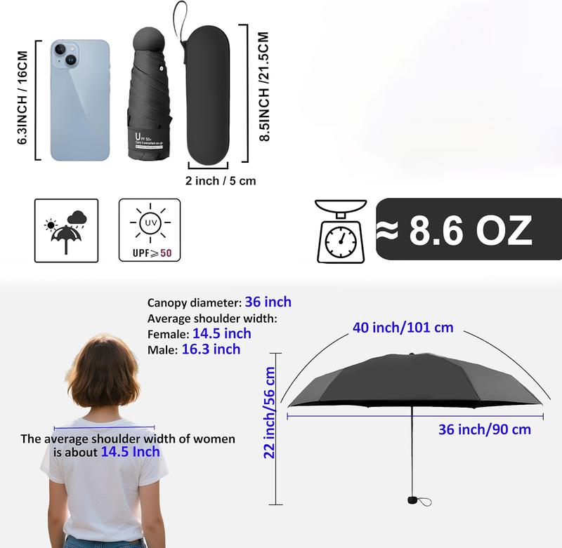 Compact Travel Umbrella with Case – Mini UV Sun Protection Umbrella for Purse |   Lightweight Pocket-Sized for Women, Men & Kids |   Pink