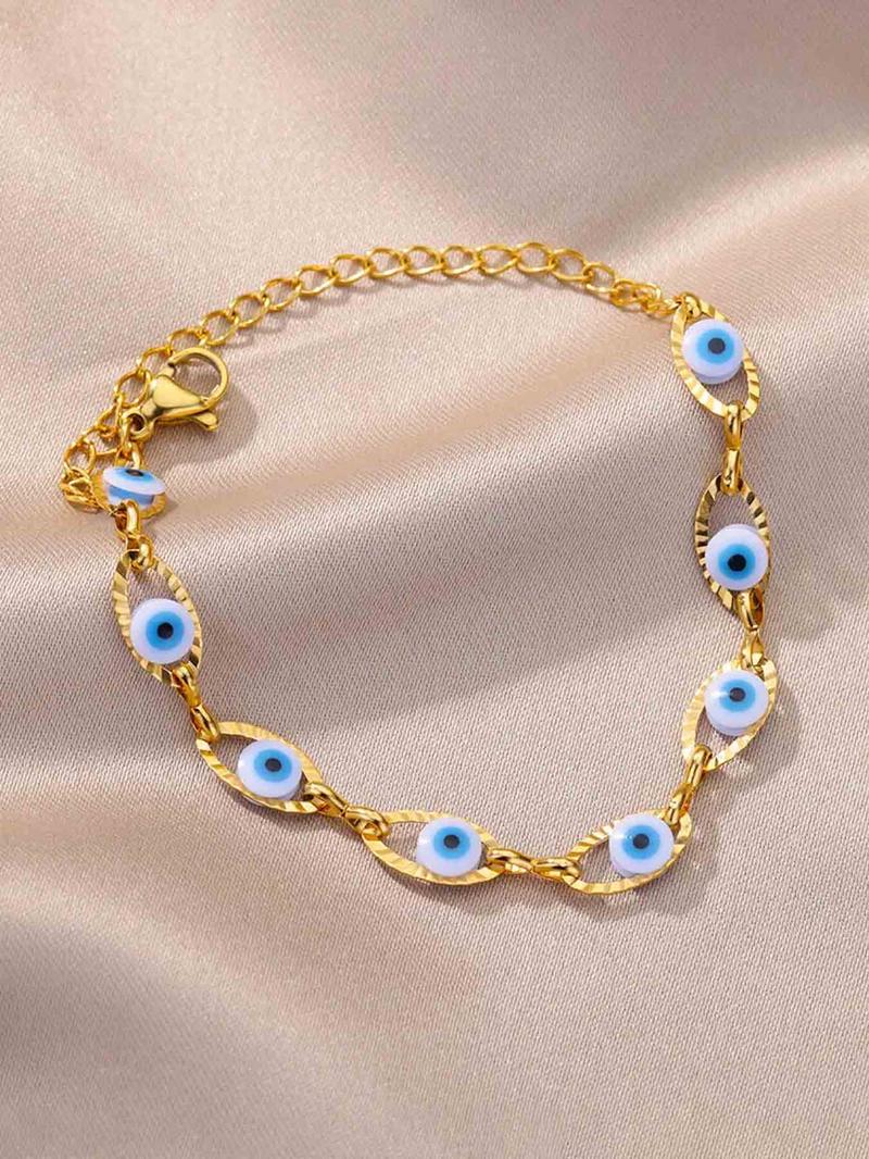 Fashionable Multicolor Devil Eye Stainless Steel Bracelet, Simple Design Creative Women's Daily Wear Party Accessory