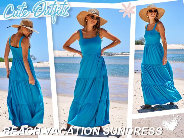 ANRABESS Women's Summer Casual Long Maxi Beach Vacation Dresses Sleeveless Square Neck Flowy Tiered Sun Dress with Pockets