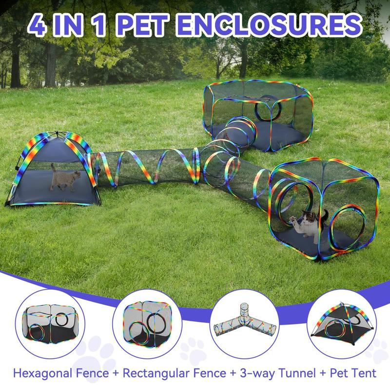 Pawaboo Outdoor Cat Enclosures for Cats Indoor, Patio Portable Mesh Cat Tent, Tunnel, Playhouse with Free Carry Bag & Metal Rod for Multiple Small Animals, Includes Cat Playpen+2 Tent+ Tunnel,Rainbow Pawaboo Outdoor Cat Enclosures for Cats Indoor, Patio Portable Mesh Cat Tent, Tunnel, Playhouse with Free Carry Bag & Metal Rod for Multiple Small Animals, Includes Cat Playpen+2 Tent+ Tunnel,Rainbow