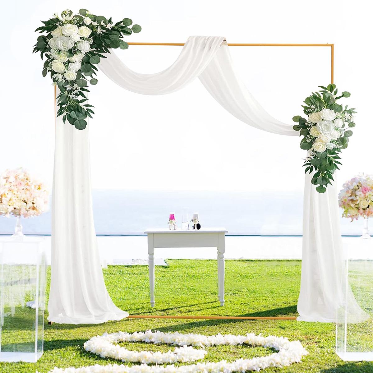 6.6FTx6.6FT Gold Wedding Arch Backdrop Stand Square Metal Rectangular Arch Frame for Ceremony Party Birthday Bridal Baby Shower Anniversary Arbor Balloon Decoration