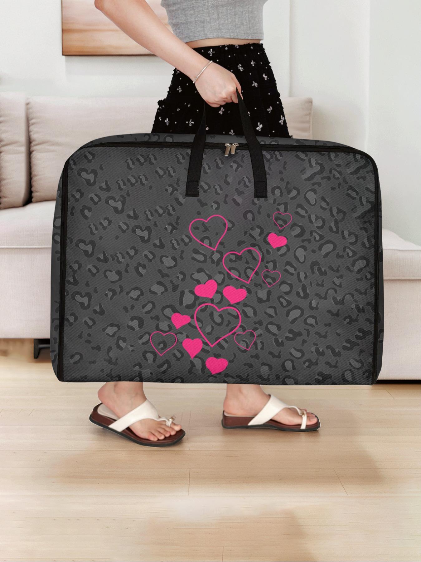 Heart Pattern Storage Box, Large Space-Saving Clothing Storage Organizer with Convenient Handles, Ideal for Moving, Travel, Camping, Dormitory, Bedroom