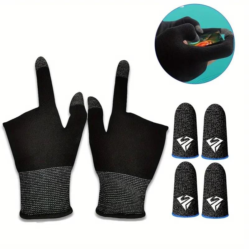 Gaming Gloves Bundle — 1 Pair Touch Screen Gloves + 2 Pairs Finger Sleeves, Anti-Sweat Breathable Conductive Set, High Sensitivity Mobile Game Controller Grip for PUBG CODM MLBB, Compatible with iPhone Samsung iPad All Smartphones