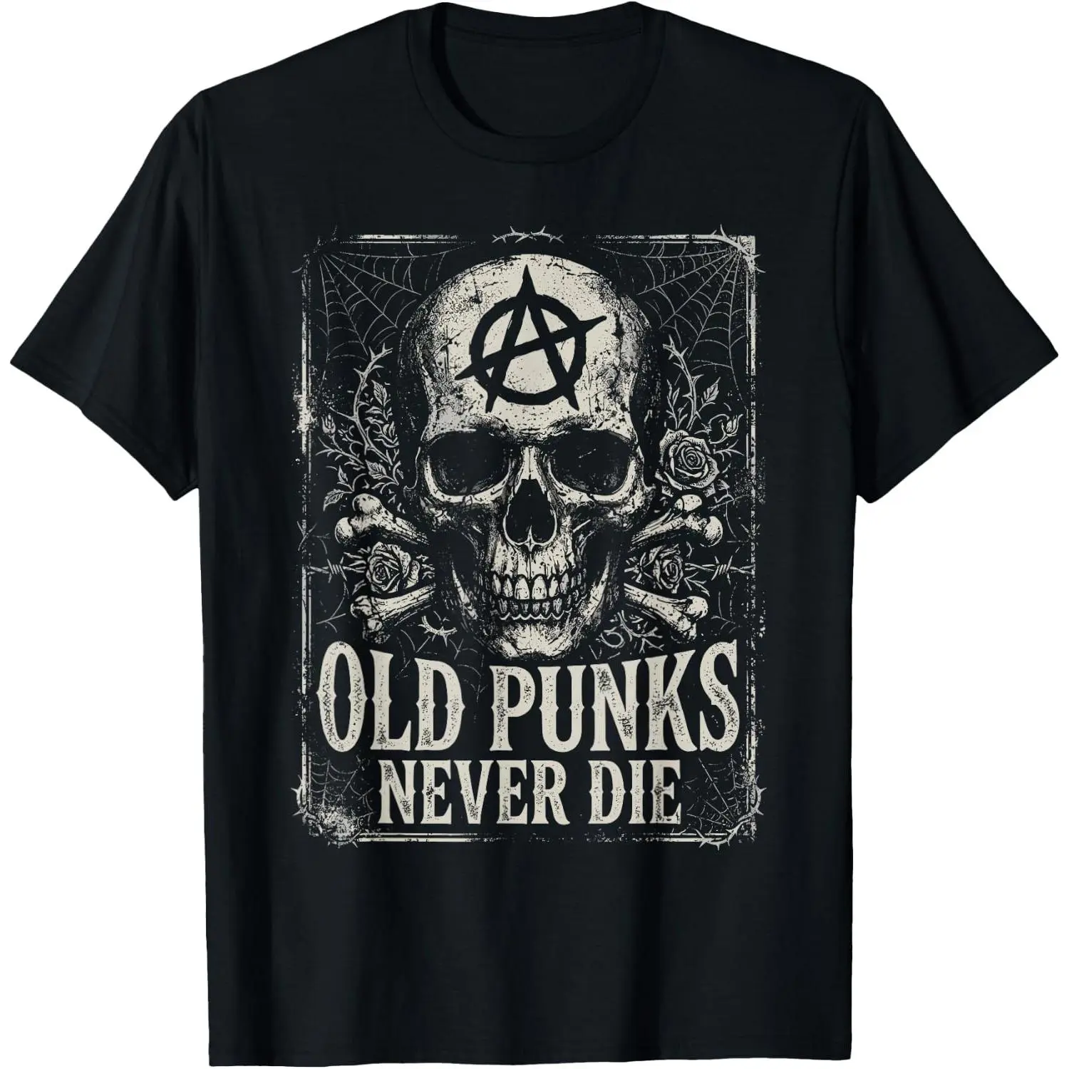 Old Punks Never Die Gothic Skull Anarchy Crossbones Graphic T-Shirt