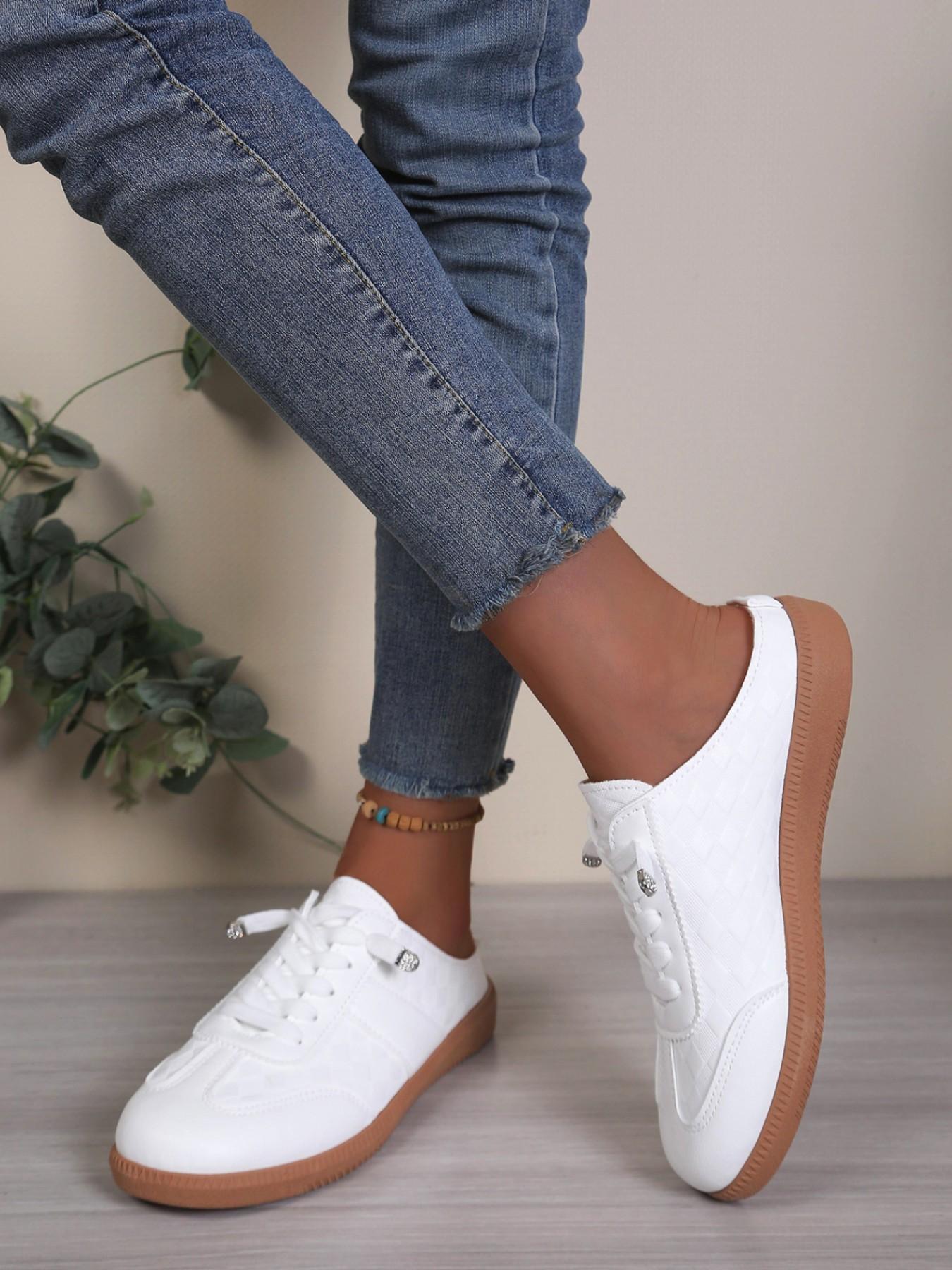Women's 2026 Summer Vacation Essential Quilted Lace-Up Open Back Mule Sneakers, Slip-On Casual Footwear for Beach Strolls, Poolside & Everyday Summer Days, Rubber