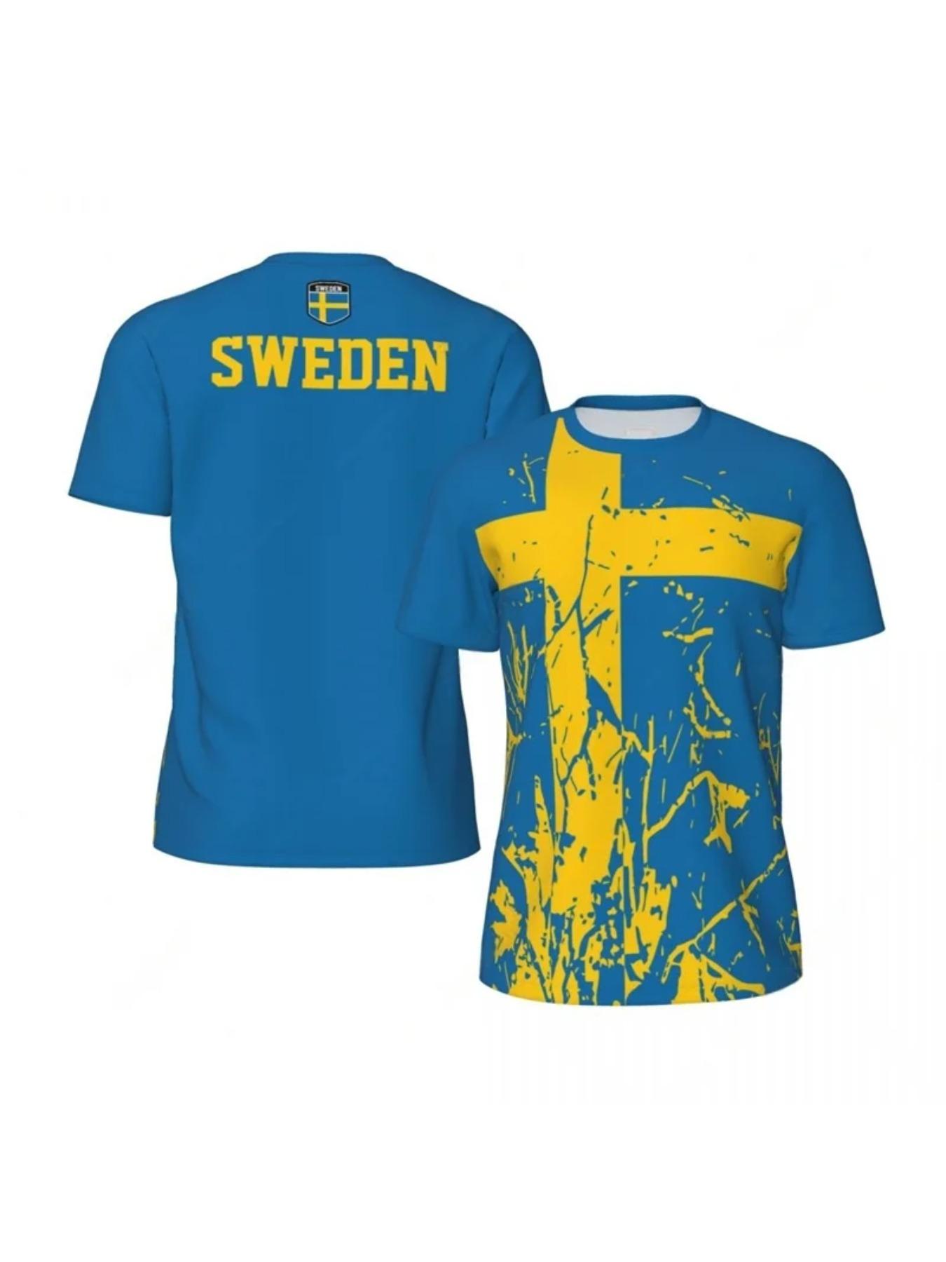 2026 Spring/Summer 3D Printed Sweden Football T-Shirt for Men 3D Printed Loose Tshirt Fashion Short Sleeve Round Neck Tees Tops Summer Sports Soccer T Shirts