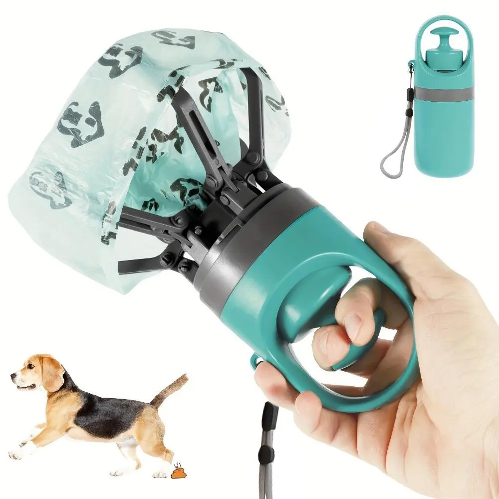 Portable 6-Claw Plastic Body Pet Poop Scooper - All Sizes, 1-Handed Hands-Free Anti-Dirty Dog Waste Picker with Built-In Waste Bag Storage, Lightweight Outdoor Walking Essential Pet Cleaning Accessory, One-Handed