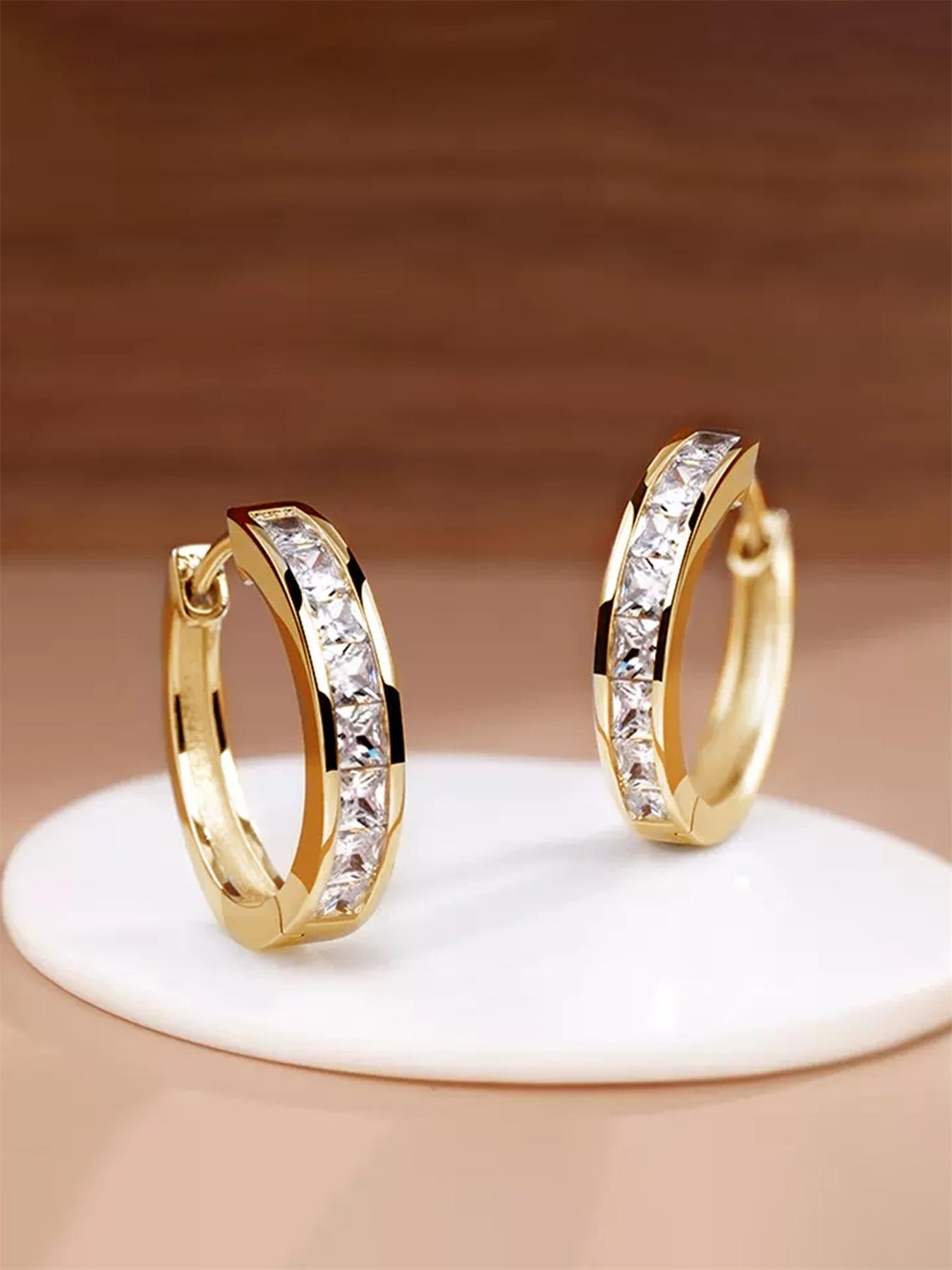 Summer 2024 Women's Elegant Rhinestone Decor Hoop Earrings, Fashionable Party Accessories for Anniversary, Engagement, Bridal Party, Wedding, Valentine's Day Gift