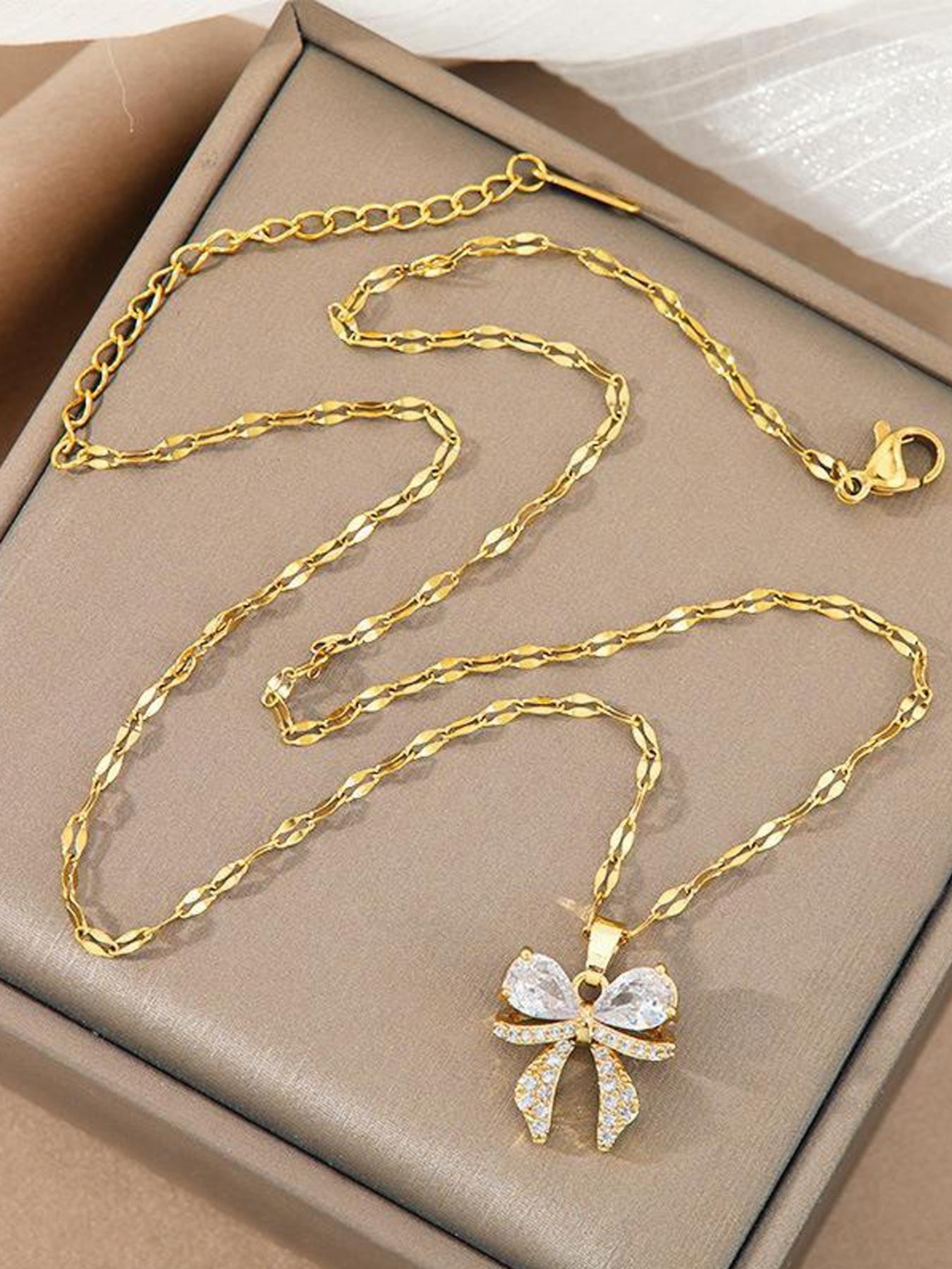 Elegant Zircon Butterfly Pendant Stainless Steel Necklace, Fashionable Women's Party Commuter Versatile Gift, Stylish Ladies Jewelry, Statement Necklace