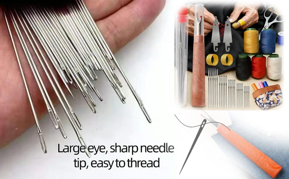 Large-Eye Steel Sewing Needle Set, Stainless Steel Hand Sewing Needles, Portable DIY Handcraft Kit, Suitable for Crafters (34-Piece Set)