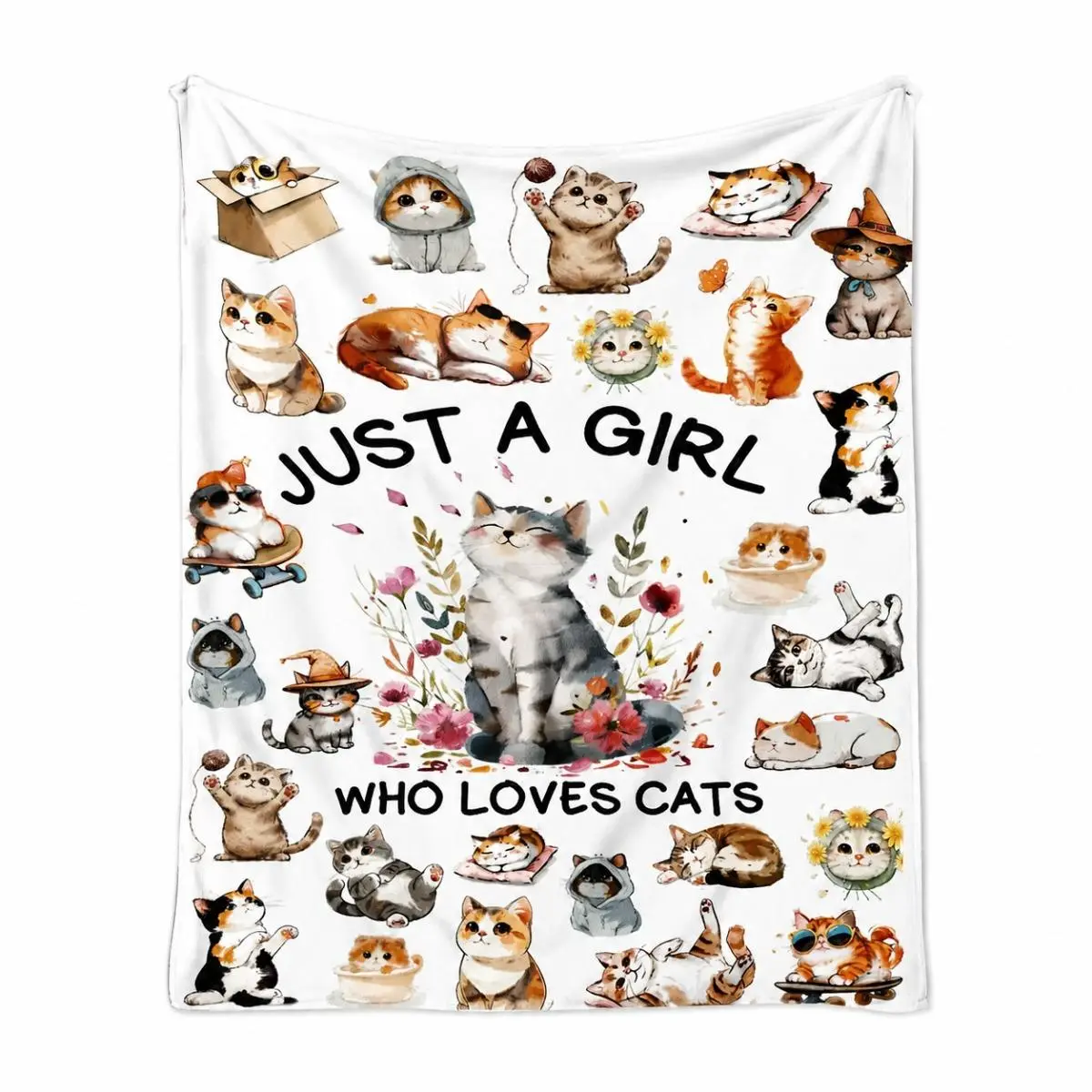 Just A Girl Who Loves Cats Flannel Blanket, Cute Cat Lover Throw Blanket, Cozy Plush Blanket for Bed Couch Sofa, Cute Kitty Home Decor Gift for Women, Girls & Cat Lovers