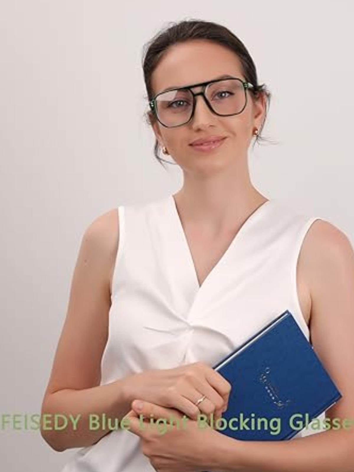 FEISEDY Blue Light Blocking Glasses Fake Nerd Clear Square Computer Lightweight Pilot Glasses Frame Oversized B2866