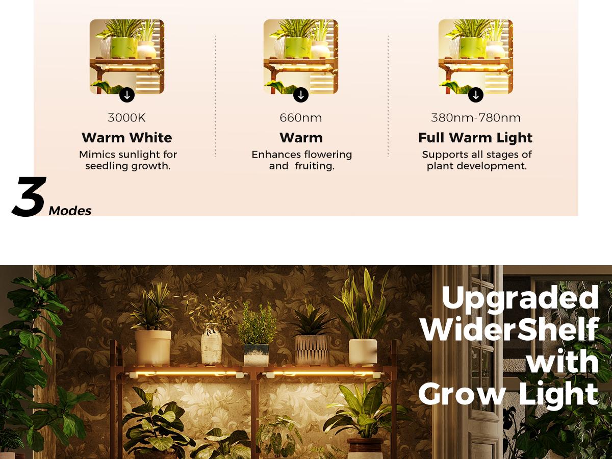 Bamworld 4-Tier Wooden Plant Stand with Grow Lights for Indoor Plants - Large Flower Holder Rack for Patio Living Room Balcony - Carbonized Eucalyptus Wood, Durable & Sturdy, Easy Installation Bamworld 4-Tier Wooden Plant Stand with Grow Lights for Indoor Plants - Large Flower Holder Rack for Patio Living Room Balcony - Carbonized Eucalyptus Wood, Durable & Sturdy, Easy Installation