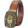 BELTROAD Band-Shaped Men's Cowboy Cowgirl Belt - 0.25in Embossed Soft Leather, 1-Hand Adjust Ratchet Belt Buckle, Holeless Fit for Jeans, Western Stuff Fashion Accessory, Gift for Him