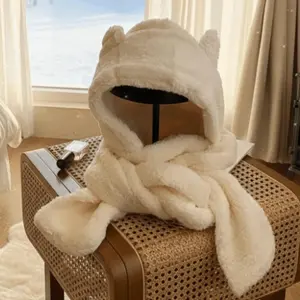 Thickened Bear Ear Plush Beanie 3 In 1 Plush Scarf Hat Gloves Ear Protection Comfortable Fleece Scarves Hat Autumn Winter Warm