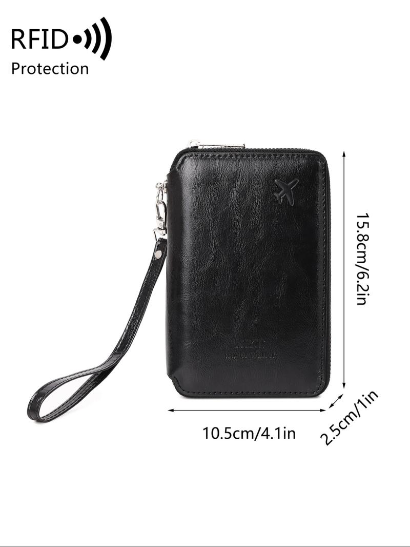 Summer Solid Color Airplane Passport Card Bag, Multifunctional Zipper Card Slots Wallet, Portable RFID Blocking Travel Wallet for Women & Men, Passport Cover, Card Organizer, Travel Document Holder