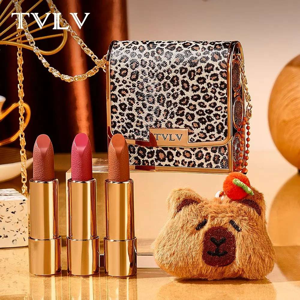 Leopard Print Lipstick Set, Long-Lasting Non-Stick, Velvet Matte Finish, Perfect Christmas Gift for Women, Elegant Makeup Kit, Beauty Lipstick