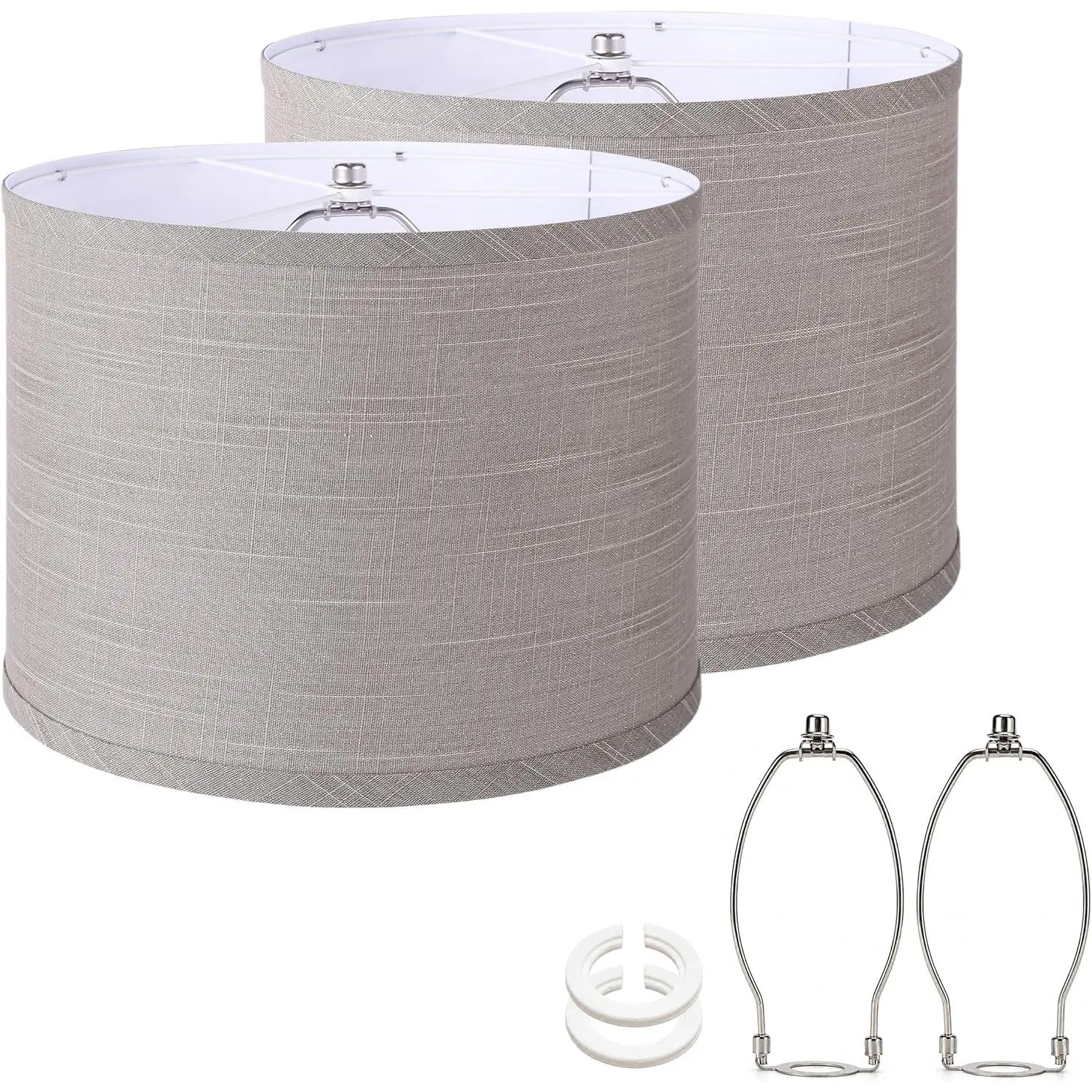 2 Pack Grey Drum Lampshades, 13" x 13" x 10" Fabric Lamp Shades for Table Lamps & Floor Lamps, Modern Replacement Lampshade with Spider Fitter for Bedroom Living Room Home DecorProduct Description Refresh Your Lighting with a Modern Fabric Lampshade Upgra