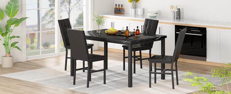 Recaceik 5-Piece Dining Room Table Set for 4 - Faux Marble Dinner Table & 4 Comfy Chairs - Small Breakfast Nook Table Set - Luxury & Durable Design Modern Ergonomic